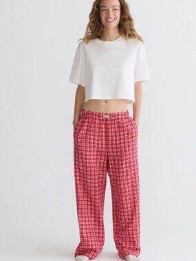 J. Crew Red and Pink Plaid Lounge Pants